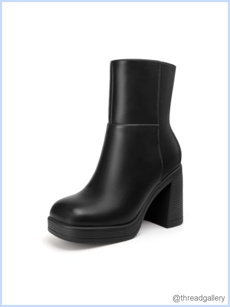 Women's Platform Ankle Boots Chunky Block Heel Square Toe Fashion Booties Side